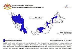 Amaran Hujan Lebat: Sipitang, Beaufort, Papar Antara Daerah Sabah Terjejas Malam Ini