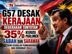 G57 DESAK KERAJAAN SEGERAKAN TUNTUTAN 35% KERUSI PARLIMEN SABAH DAN SARAWAK DEMI KEADILAN PEMBANGUNAN DAN SEMANGAT MA63